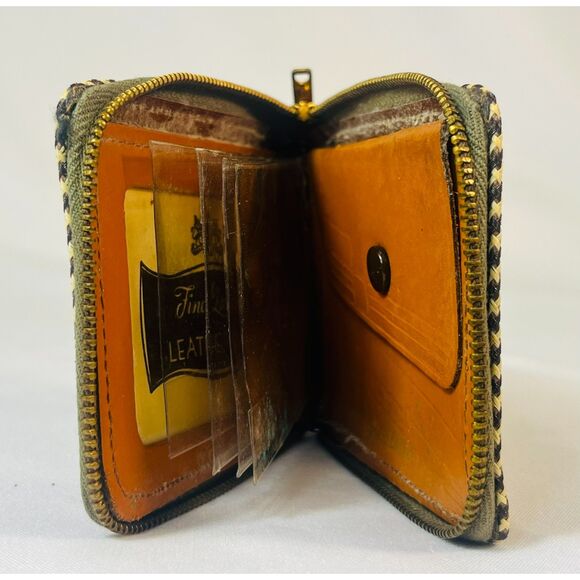 Vintage Leather Bifold Wallet Hand Tooled Horses 1950s Men Boys Cowhide Zip Up - Picture 5 of 8